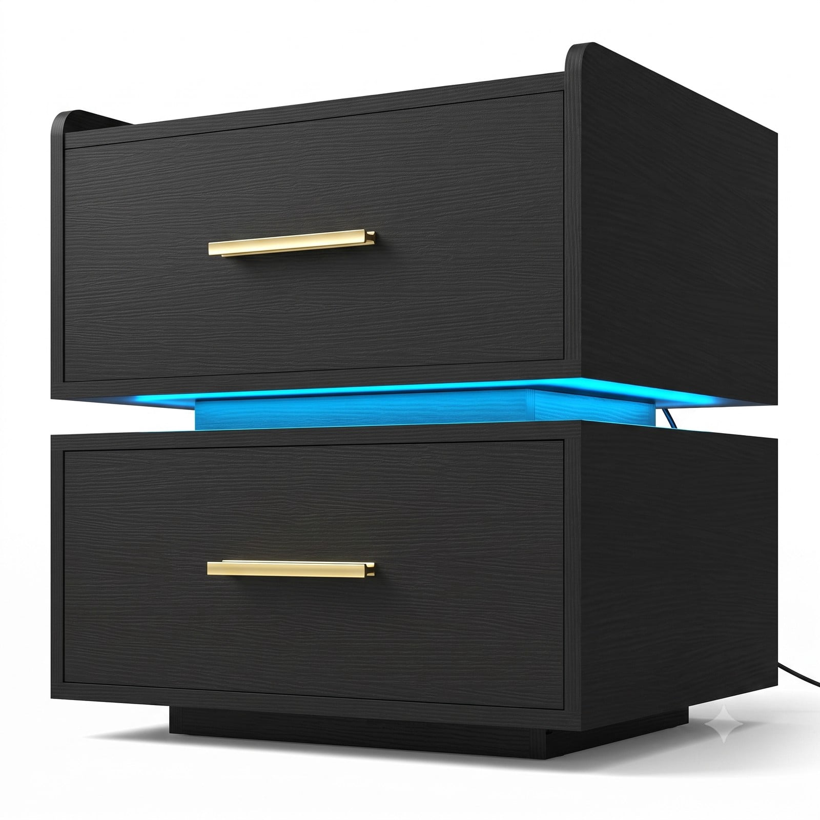 Furnibear LED Nightstand with Charging Station and 2 Storage Drawers, RGB Bedside Table with Semi-floating Design for Bedroom, Black