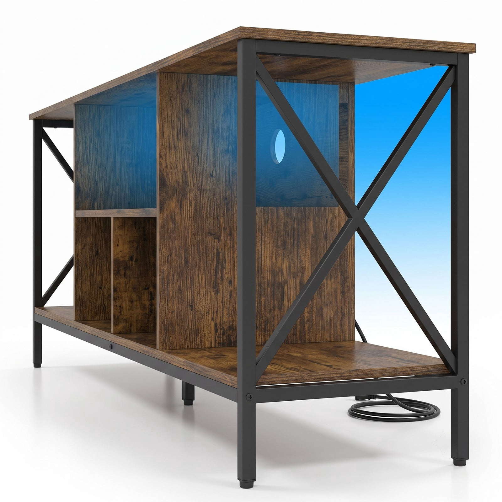 Furnibear LED TV Stand for 65 Inch TV, Entertainment Center with Power Outlets and USB Charging Station, Modern Media Console with 5 Open Shelves and, Rustic Brown