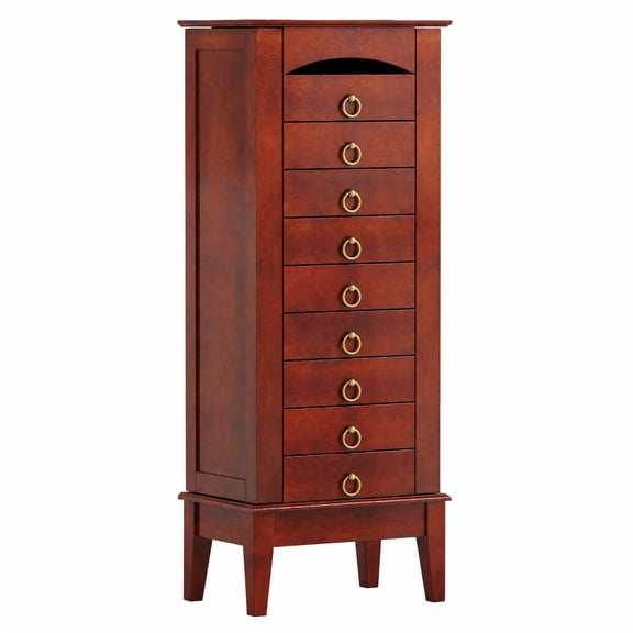 Furnibear Large Capacity Jewelry Storage Cabinet with 9 Drawers for Bedroom Dressing Room Jewelry Necklace Rings Storage Mirror, Walnut