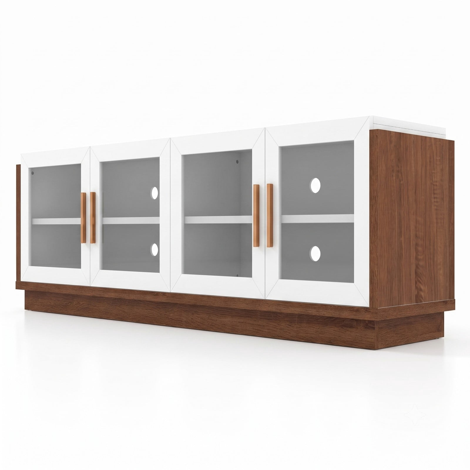 Furnibear Large TV Stand for TVs up to 75 Inch, Modern Entertainment Center with 4 Tempered Glass Doors, 2 Cabinets and Adjustable Shelves, Cable Management, White