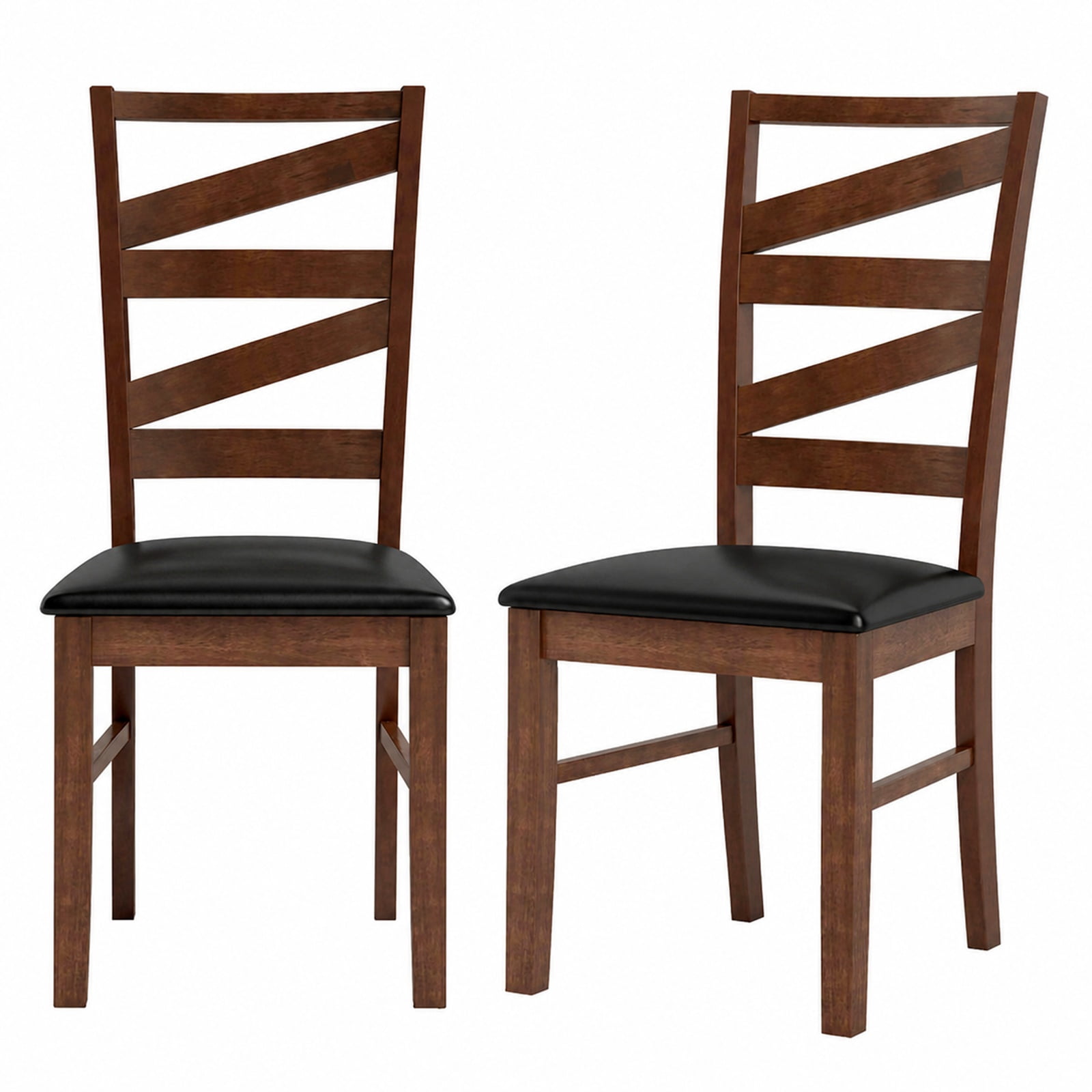 Furnibear Leather Dining Chairs Set of 2 Kitchen Side Chairs with Rubber Wood Legs and Ventilated W Shape Back for Dining Room, Walnut