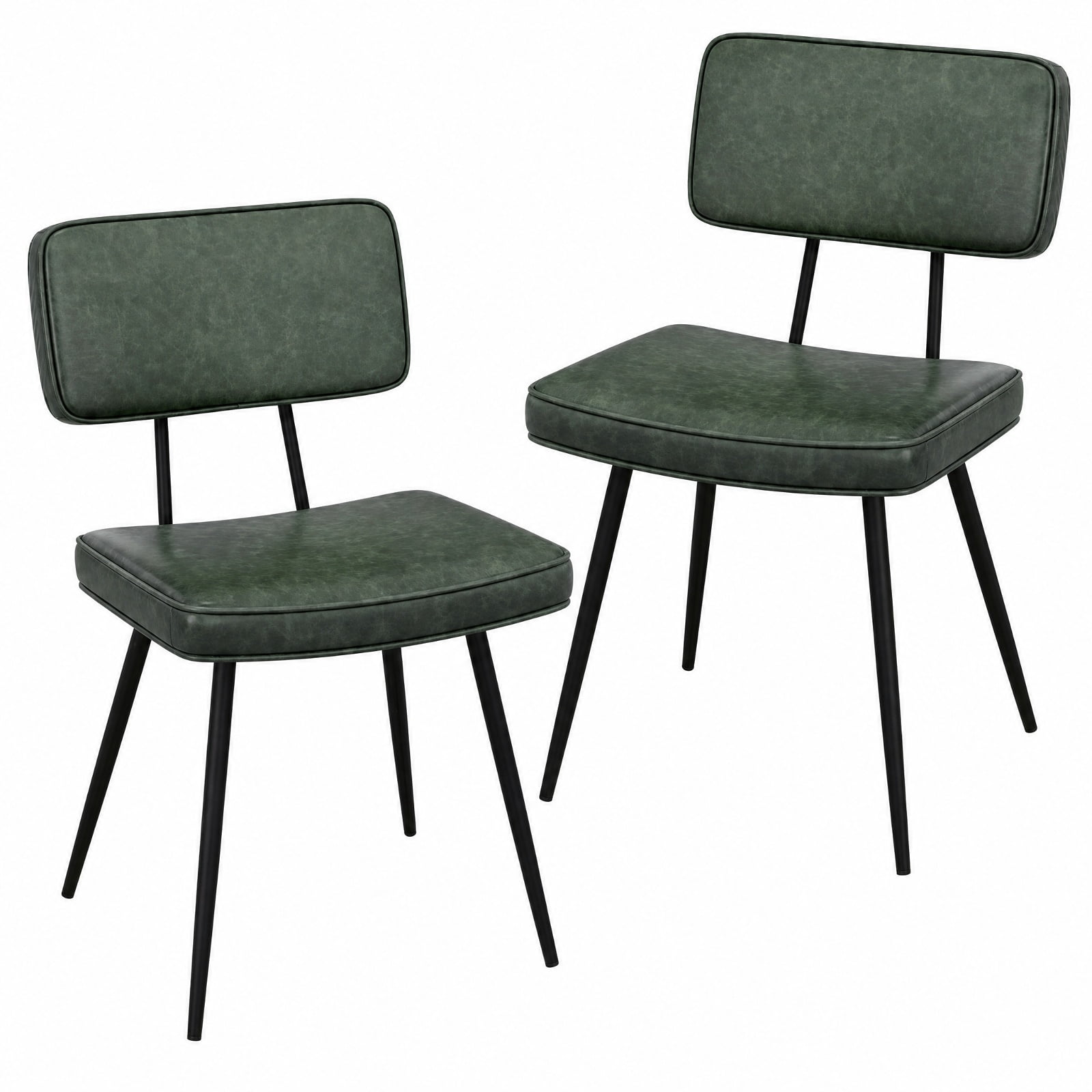 Furnibear Leather Dining Chairs Set of 2 with Padded Backrest and Tapered Metal Legs for Kitchen Dining Room, Dark Green