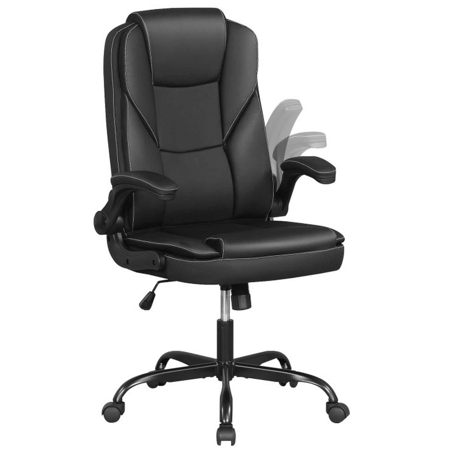 Furnibear Leather Office Chair and Ergonomic Computer Desk Chair with Flip Up Armrests Rocking Function Swivel Seat and Height Adjustment, Black