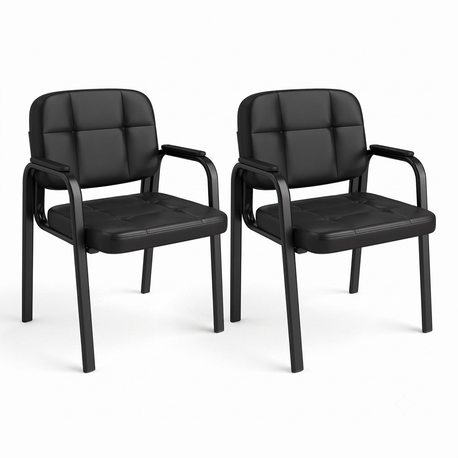 Furnibear Leather Office Reception Chairs, Set of 2 Waiting Room Guest Chairs with Padded Armrests, Ergonomic Waterproof PVC Sled Base Reception Seating for, Black