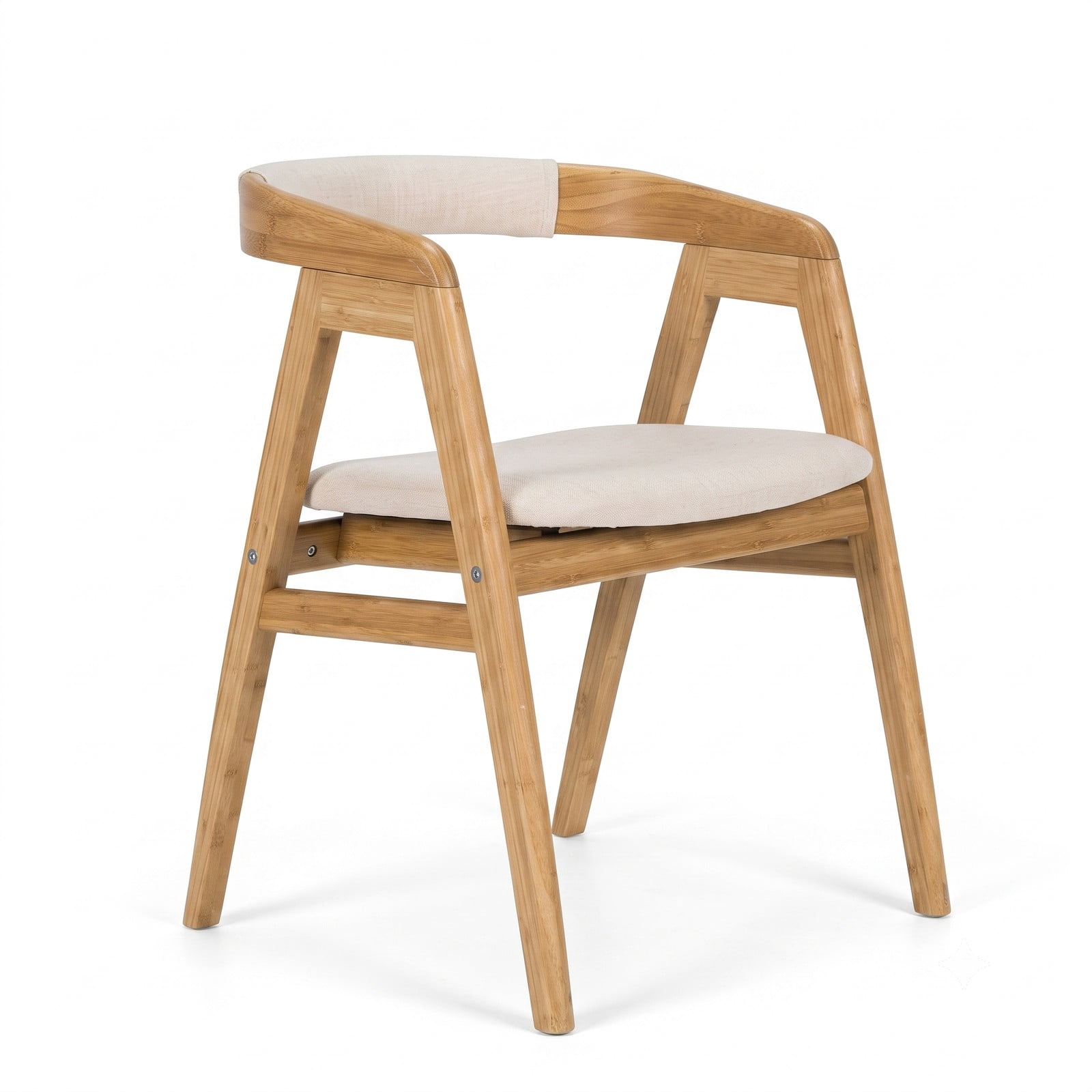 Furnibear Leisure Bamboo Dining Chair with Curved Back, Armrests and Anti-Slip Foot Pads, Cushioned Accent Side Chair for Kitchen Dining Room Living Room, Natural
