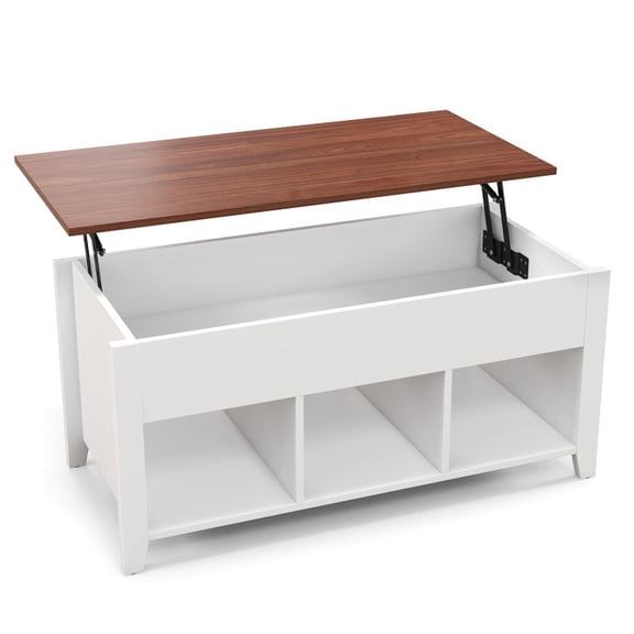 Furnibear Lift Top Coffee Table with Hidden Storage, Adjustable Height Coffee Table with Solid Wood Legs for Living Room, White