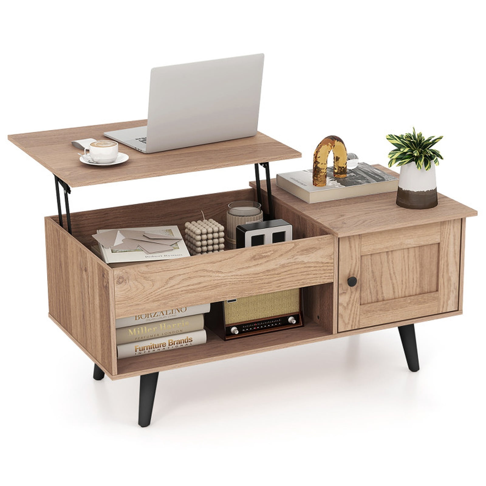 Furnibear Lift Top Coffee Table with Storage and Hidden Compartment - Natural - Living Room Cocktail Center Table
