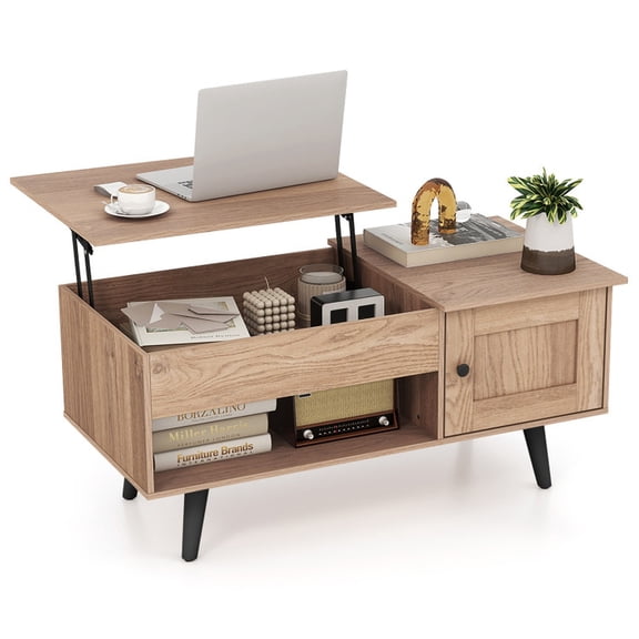Furnibear Lift Top Coffee Table with Storage and Hidden Compartment - Natural - Living Room Cocktail Center Table