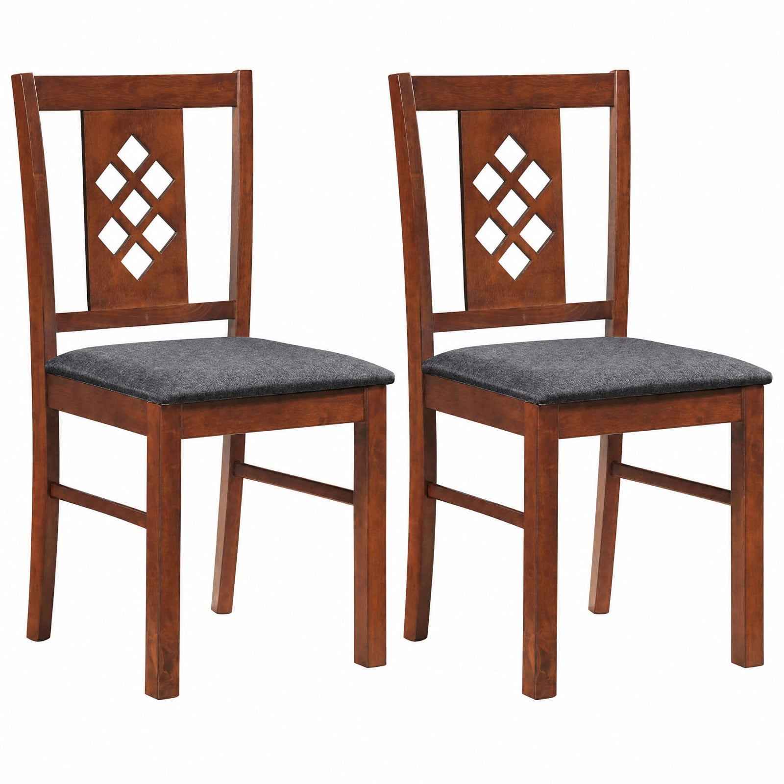 Furnibear Linen Style Upholstered Dining Chairs Set of 2 with Diamond Tufted Backrest and Rubber Wood Frames for Kitchen and Dining Room, Cherry