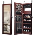 thumbnail image 1 of Furnibear Lockable Wall Door Mounted Mirror Jewelry Cabinet w/LED Lights, Brown - Bedroom Dressing Room Accessory Storage, 1 of 4