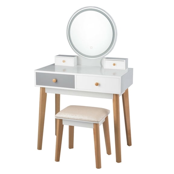 Furnibear Makeup Dressing Table with 4 Drawers and Lighted Mirror for Bedroom Makeup Room Makeup Dressing Table with Stool, White
