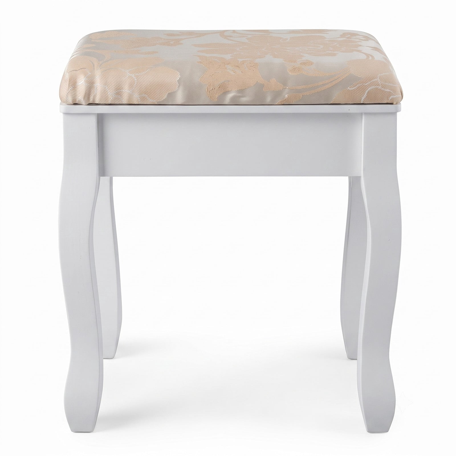 Furnibear Makeup Vanity Set with Rotatable Mirror 5 Drawers Cushioned Stool Removable Top Dressing Table for Bedroom, White