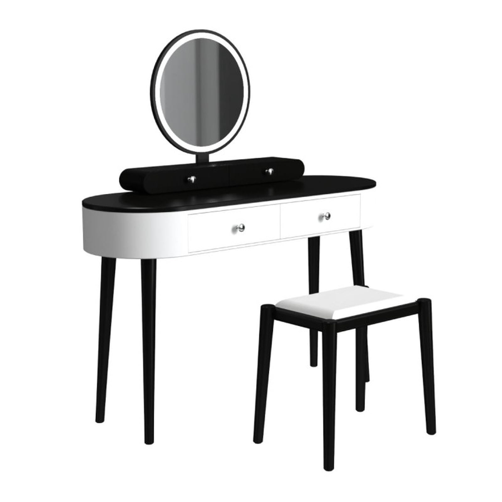 Furnibear Makeup Vanity Table Set with LED Mirror and 3 Spacious Drawers-White and Black for Bedroom Makeup Dressing Room Vanity Desk