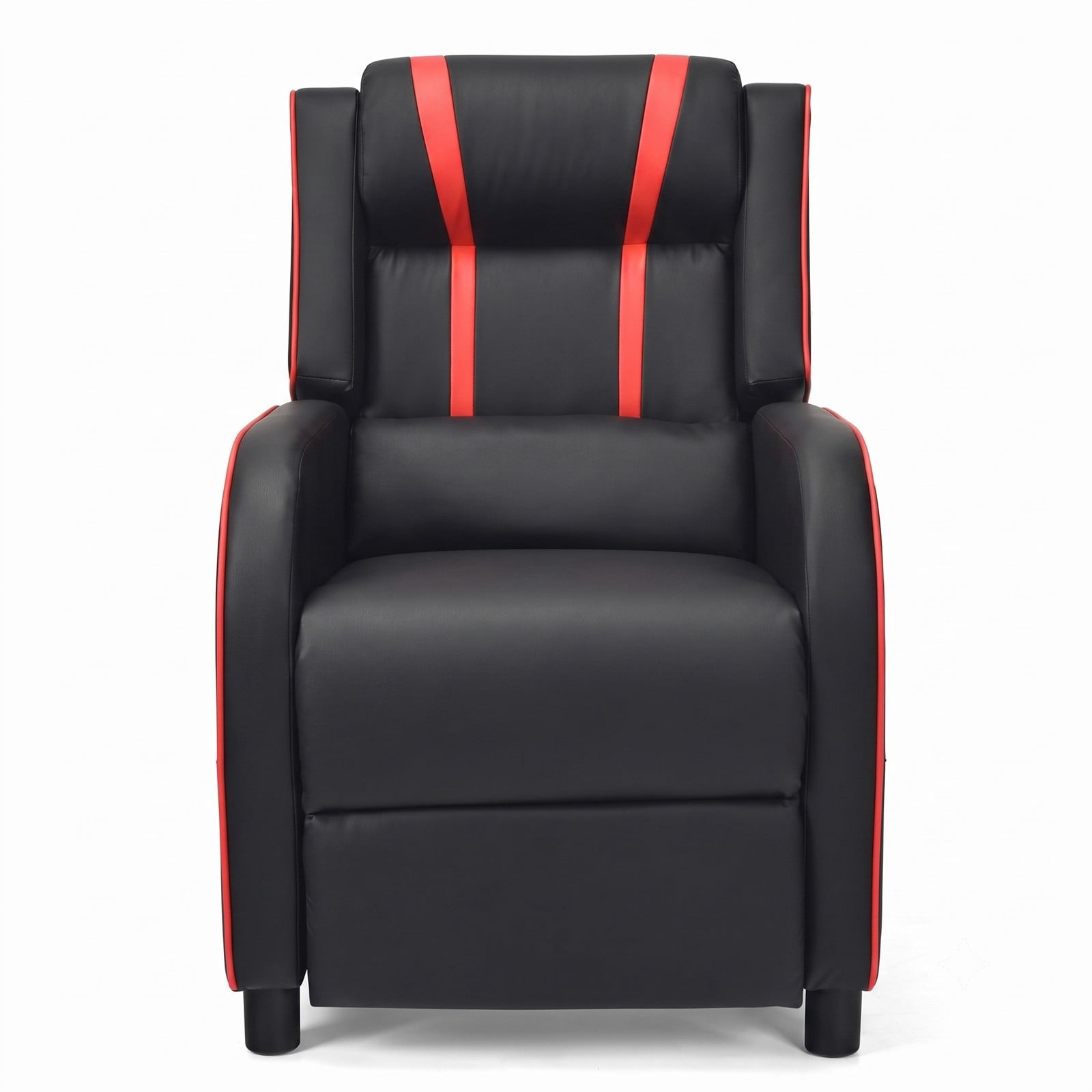 Furnibear Massage Gaming Recliner Chair, Ergonomic PU Leather Racing Style Reclining Sofa with Footrest, Lumbar Massage, Headrest Pillow and Remote for Home, Red