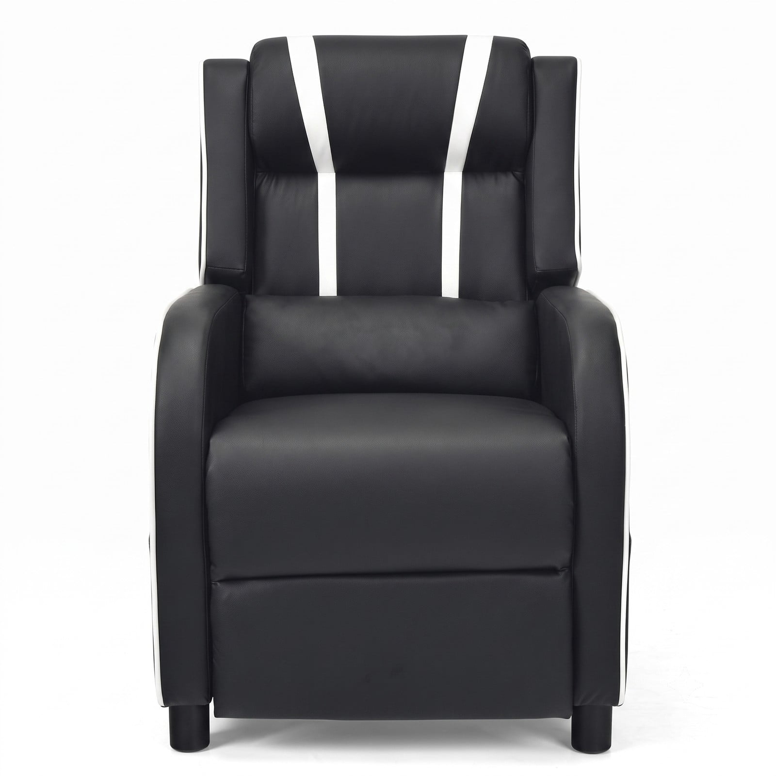 Furnibear Massage Gaming Recliner Chair, Ergonomic PU Leather Racing Style Reclining Sofa with Footrest, Lumbar Massage, Headrest Pillow and Remote for Home, White