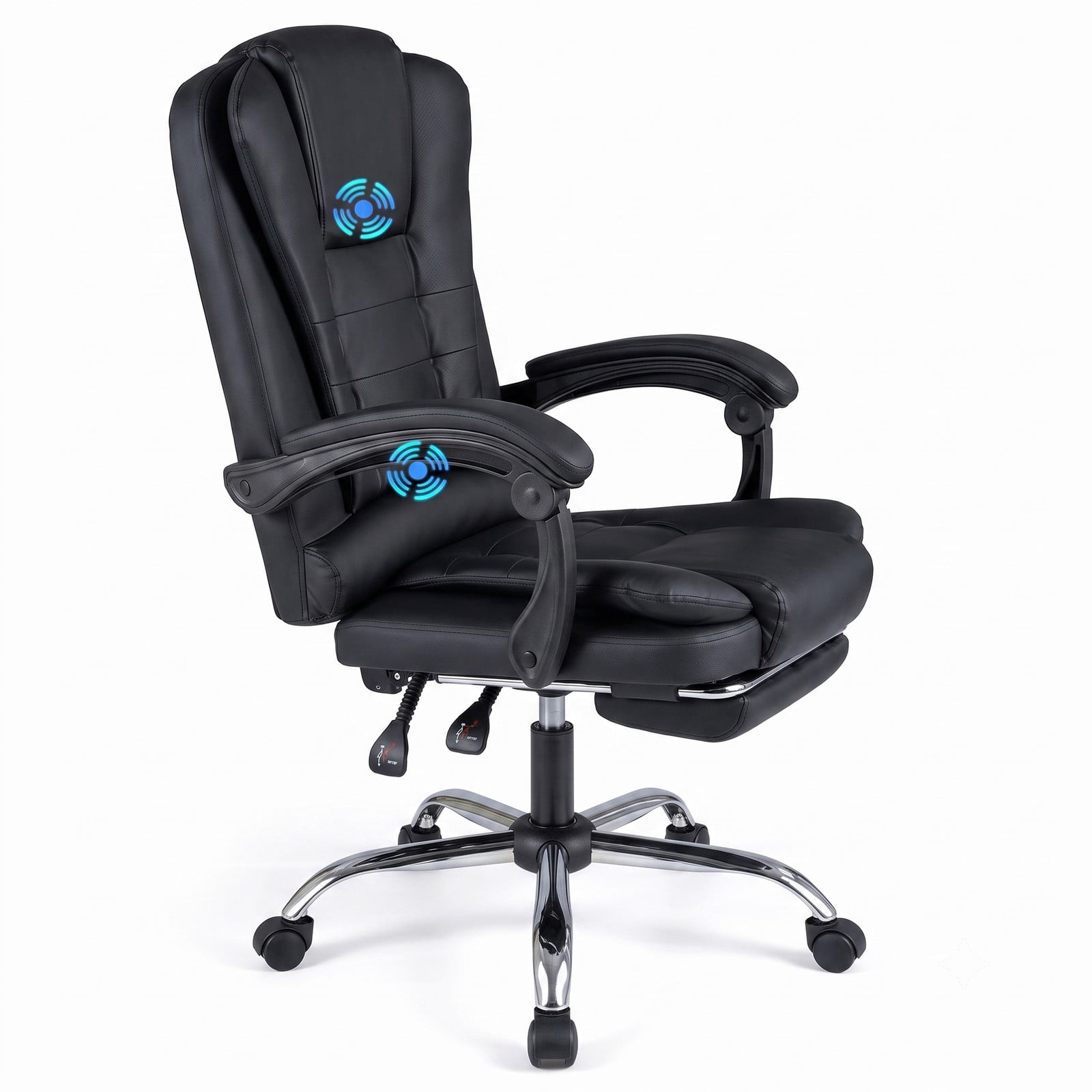 Furnibear Massage Office Chair with Footrest, Reclining High Back and Swivel Seat, Ergonomic USB Vibration Executive Computer Desk Chair with Adjustable Padded, Black