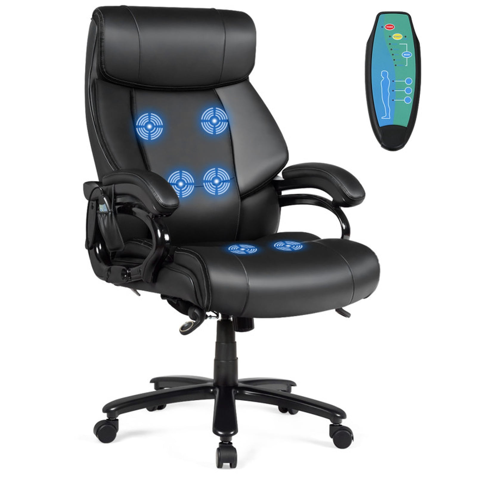 Furnibear Massage Office Chair High Back Big and Tall Executive Chair with Heat Lumbar Support Padded Armrests Ergonomic Computer Desk Chair, Black
