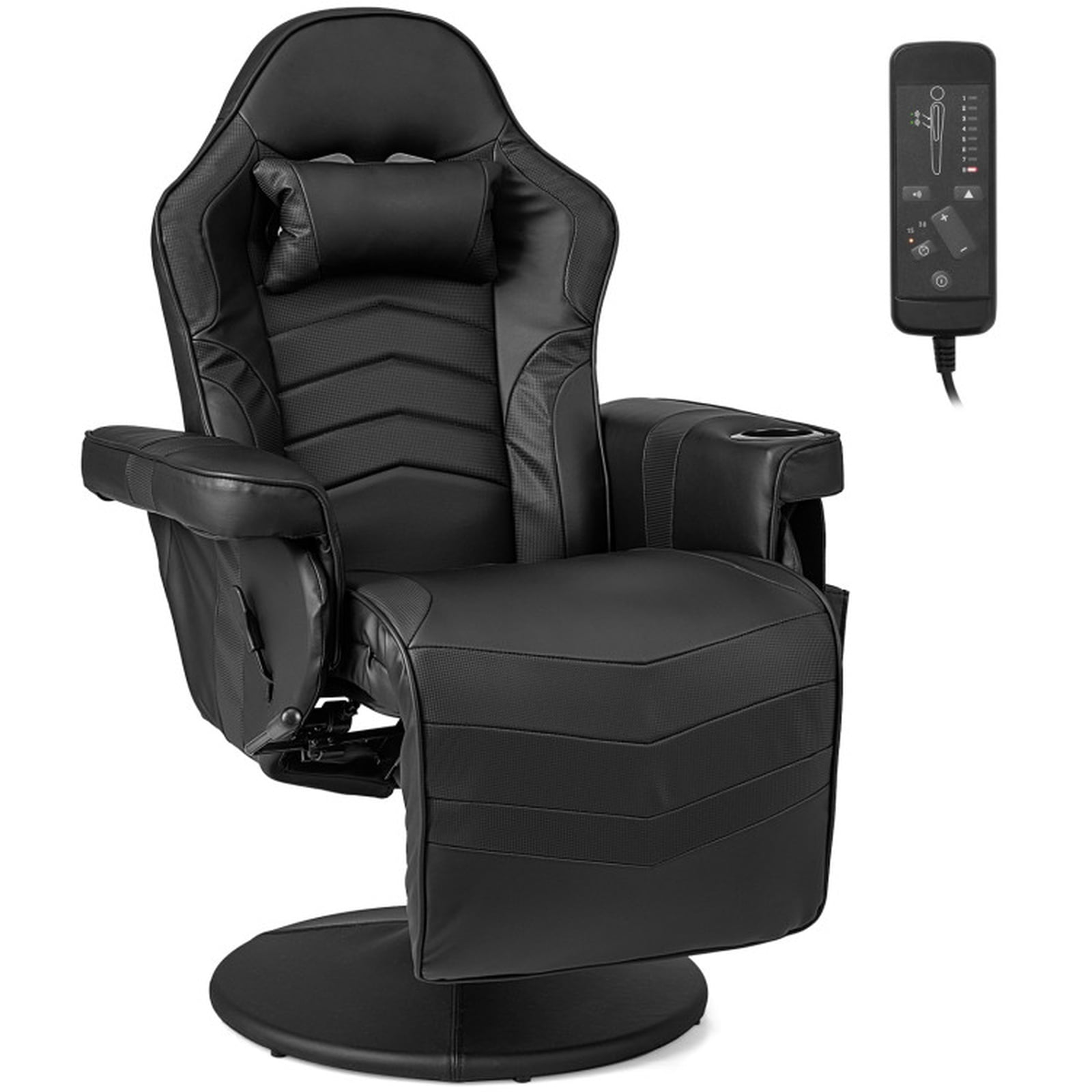 Furnibear Massage Video Gaming Recliner with Adjustable Height Reclining Backrest Retractable Footrest and Cup Holder for Office and Gaming, Black