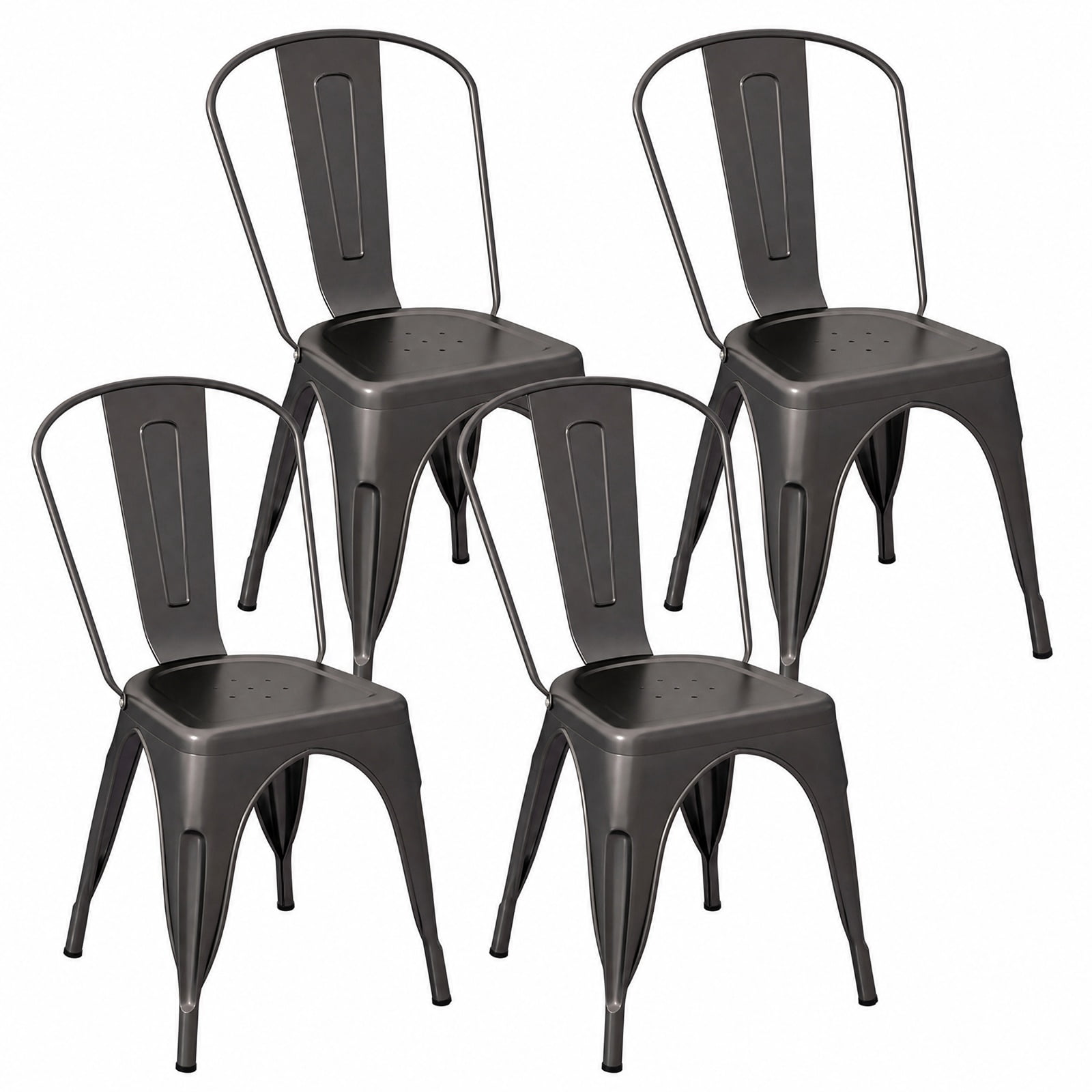 Furnibear Metal Dining Chairs Set of 4 with Removable Backrest for Dining Room Restaurant Living Room-Gun for Kitchen Dining Room Living Room, Gray