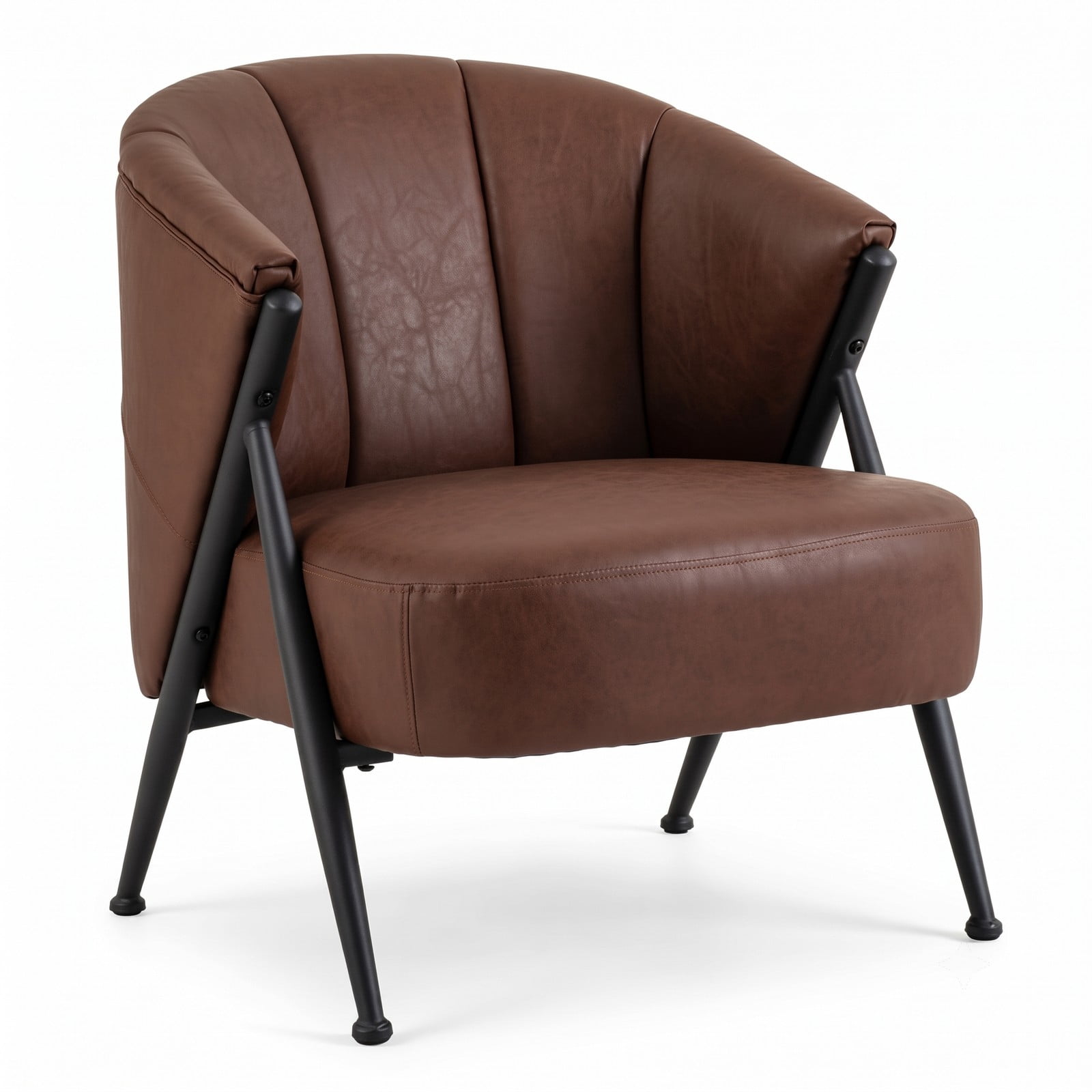 Furnibear Mid Century Modern Accent Chair, Comfy Upholstered Armchair with Curved Backrest and Wide Seat, 352 lbs Capacity Reading Lounge Chair for Living Room, Brown