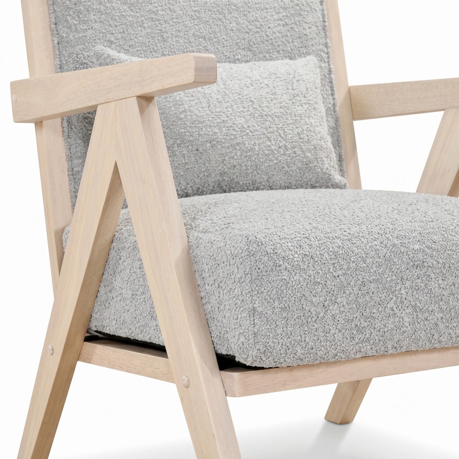Furnibear Mid-Century Modern Accent Chair, Faux Leather Upholstered Armchair with Chenille Fabric, Rubber Wood Frame, Pocket Spring Seat, Removable Washable, Gray