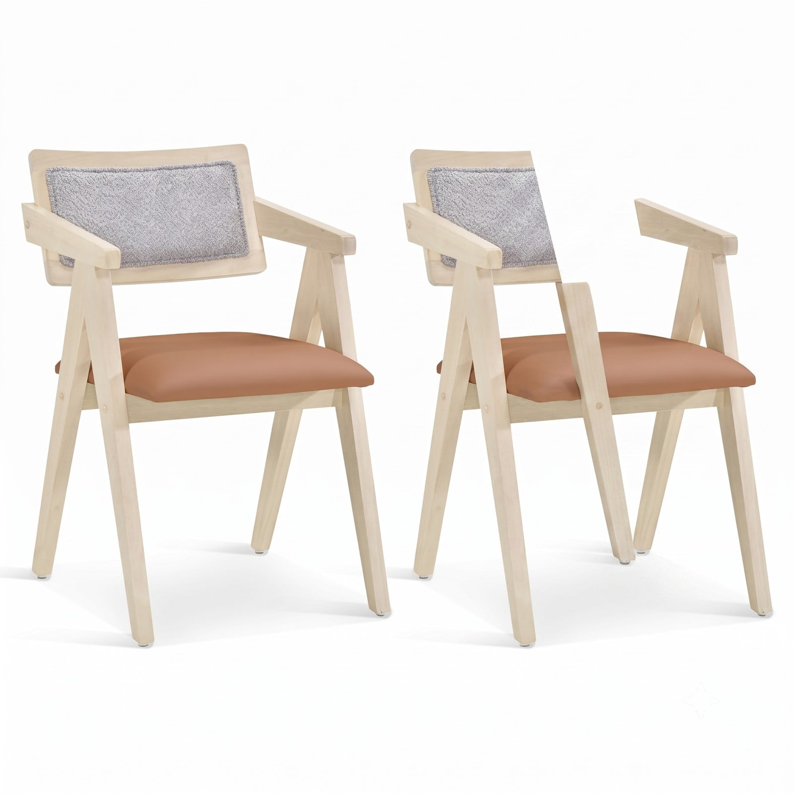 Furnibear Mid Century Modern Accent Chairs Set of 2, Upholstered Leathaire Armchair with Solid Rubber Wood Frame, Sherpa Backrest Living Room Bedroom Side Chair, Beige