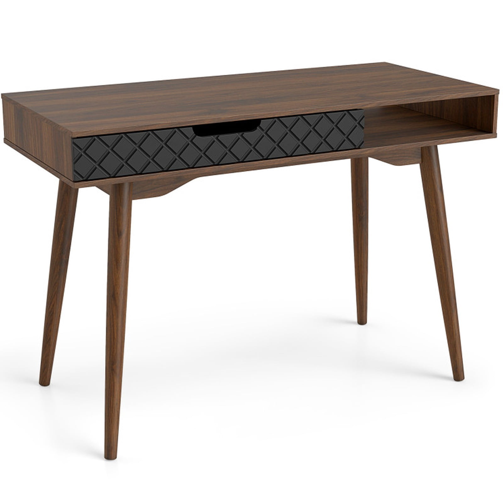 Furnibear Mid Century Modern Computer Desk with Drawer and Open Compartment for Home Office Study Writing, Brown