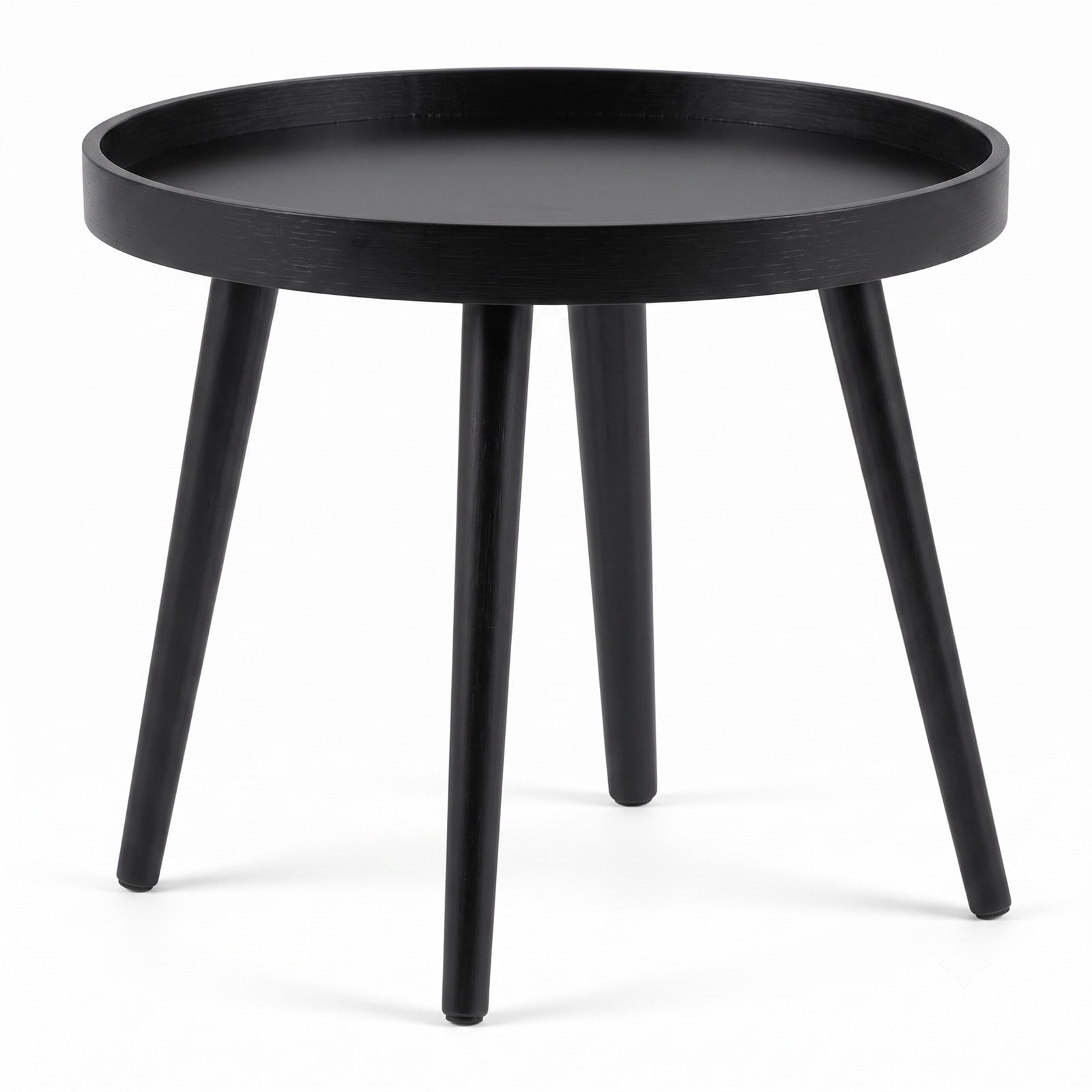 Furnibear Mid Century Modern Round Side Table, Small Sofa End Coffee Table with Bamboo Legs & Wooden Tray Top for Living Room Bedroom Small Spaces, Nightstand, Black