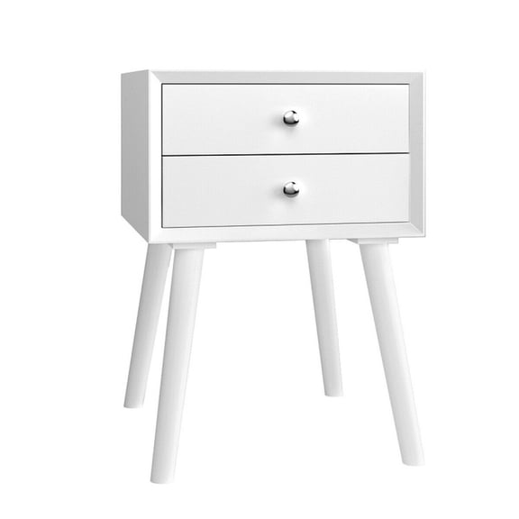 Furnibear Mid-Century Nightstand with 2 Drawers, Wooden Bedside Table End Side Table for Bedroom, White