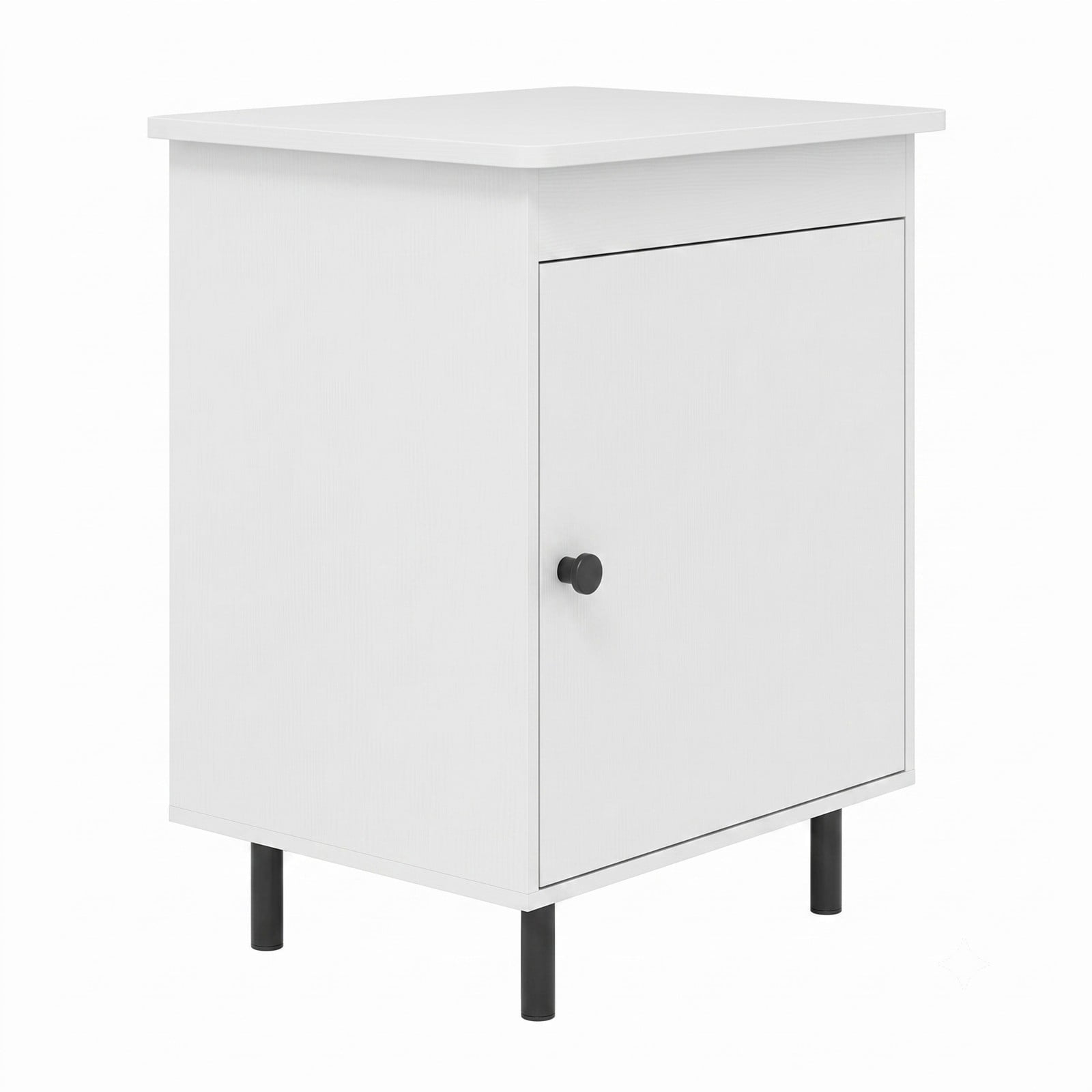 Furnibear Mid Century Nightstand with Enclosed Storage Cabinet and Open Top and Metal Legs for Bedroom and Living Room, White Bedside Table