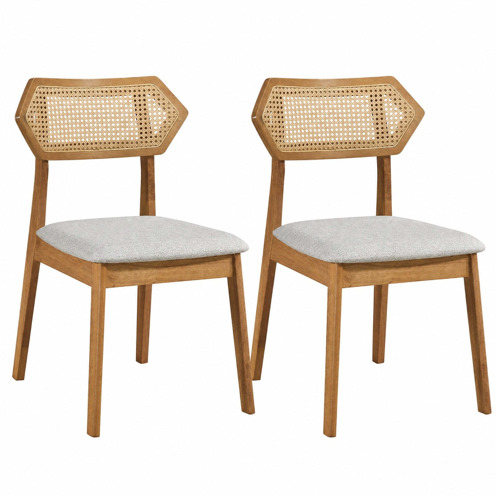 Furnibear Mid Century Rattan Dining Chairs Set of 2 with Woven Back and Solid Wood Frame for Kitchen and Dining Room Seating, Natural