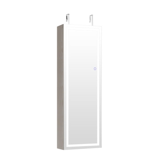 Furnibear Mirrored Jewelry Armoire with Full-Length Mirror 2 Internal LED Lights and Enclosed Storage for the Bedroom and Dressing Room, White