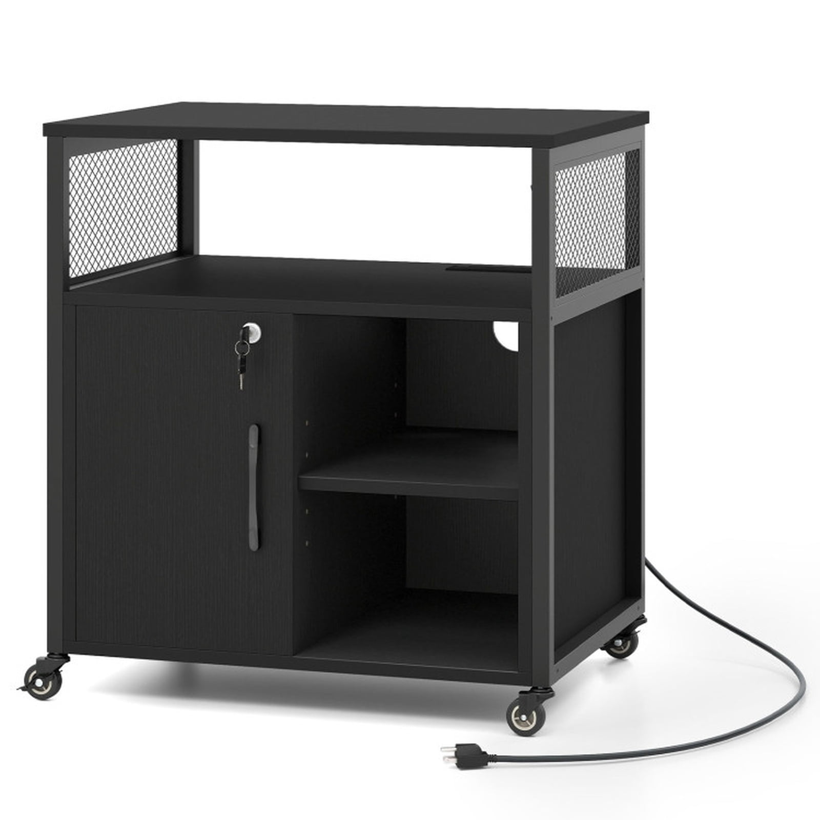 Furnibear Mobile File Cabinet on Wheels with Charging Station USB Ports and Lockable Office Storage Cabinet for Home Office and Bedroom, Brown