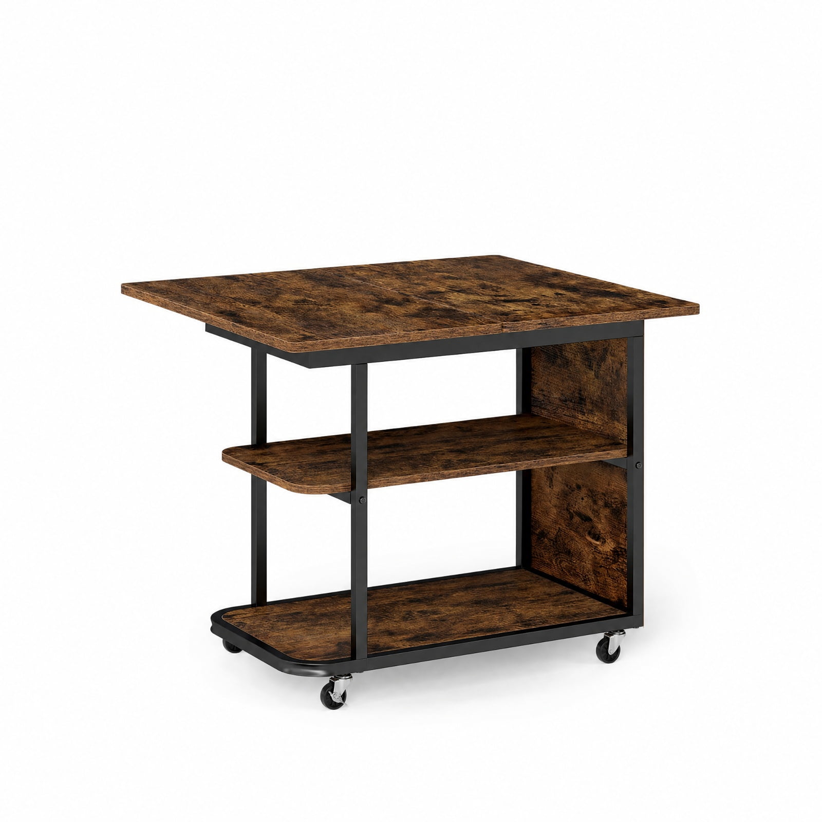 Furnibear Mobile Nightstand with Foldable Swivel Top and 2 Tier Shelf Rolling Bedside Table for Small Spaces Bedroom, Rustic Brown
