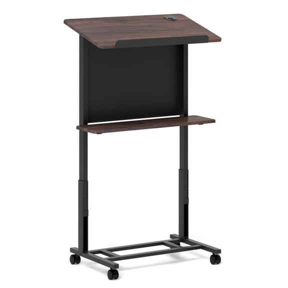 Furnibear Rolling Podium Stand with Adjustable Height Lectern Table and Storage Shelf for Presentations Classrooms and Office Use as a Mobile Printer Stand, Black