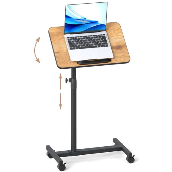 Furnibear Mobile Standing Desk Cart Overbed Rolling Food Tray Table Laptop Printer Stand Workstation for Home Office Classroom Workspace, Natural
