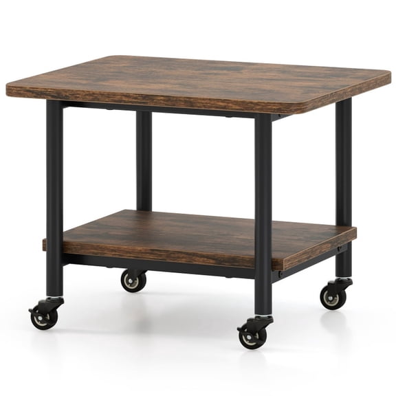 Furnibear Under Desk Printer Stand with 4 Swivel Wheels and Locking Casters and Storage Shelf Rolling Machine Cart for Home Office, Black