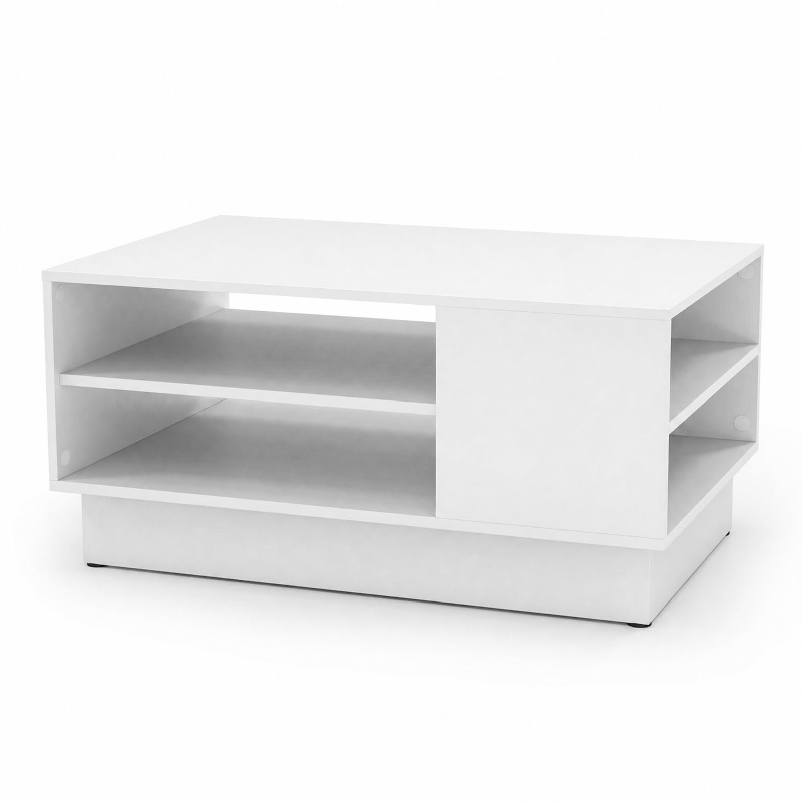 Furnibear Modern 2-Tier Coffee Table with Open Storage Compartments Recessed Base and Non-Slip Foot Pads for Living Room, White