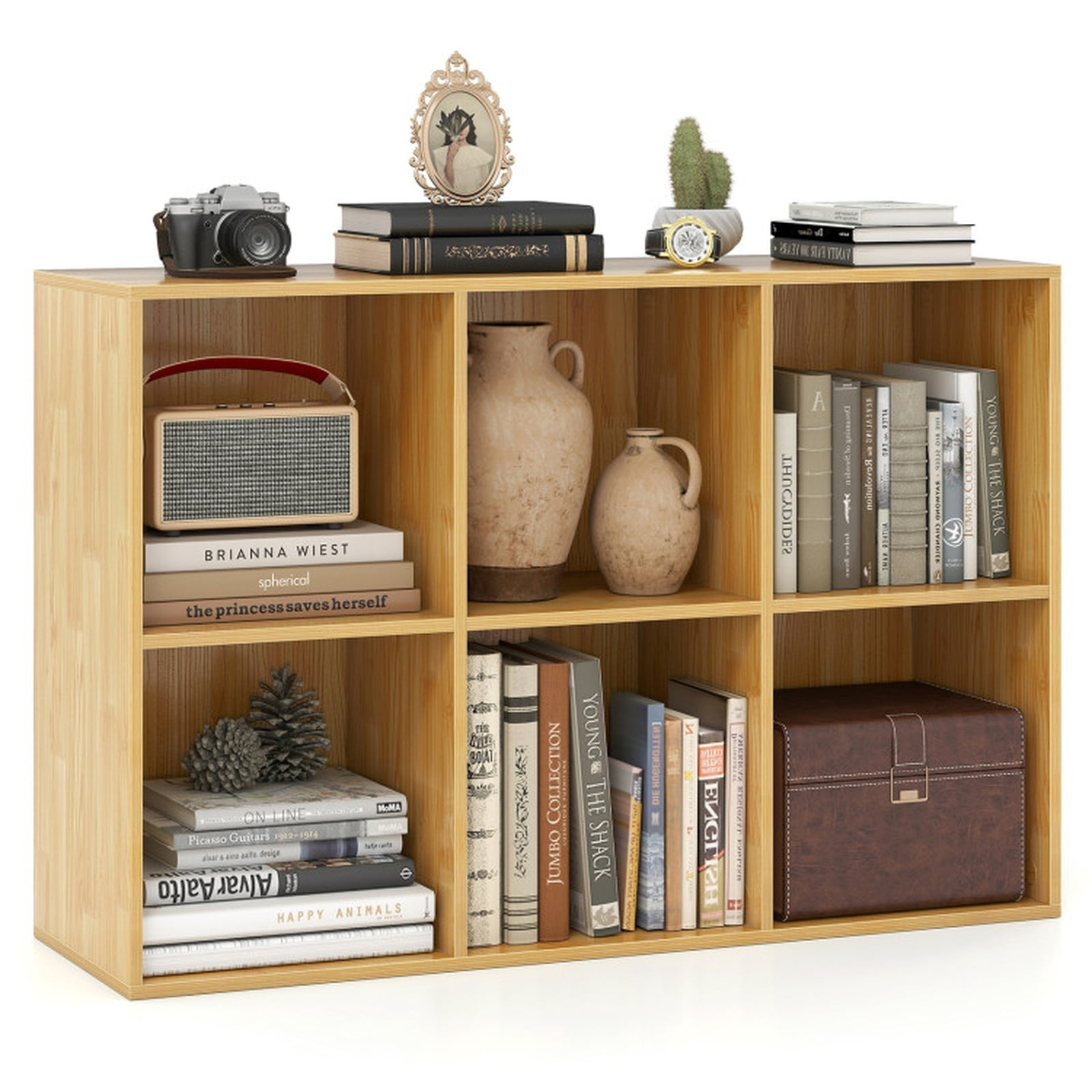 Furnibear Modern 6-Cube Bookcase Freestanding Storage Bookshelf with Anti-Tipping Kits for Bedroom and Living Room, Natural