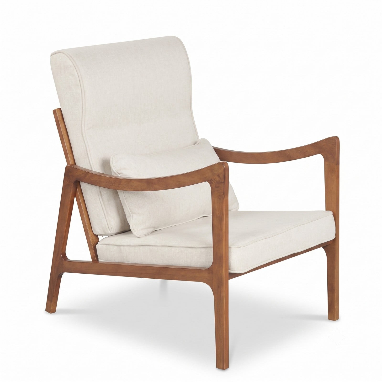 Furnibear Modern Accent Chair, Rubber Wood Faux Leather Upholstered Armchair with Removable Back Cushion, Lumbar Pillow & Padded Seat, Living Room Reading Side, White