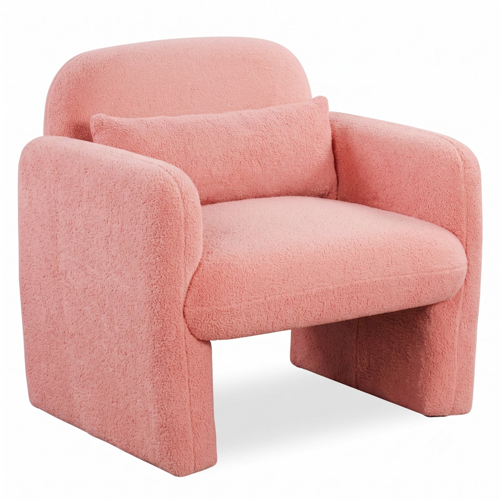Furnibear Modern Accent Chair with Waist Pillow and Padded Armrests, Soft Sherpa Upholstered Single Sofa Chair for Living Room, Bedroom, Reading Nook, 440 lb, Pink