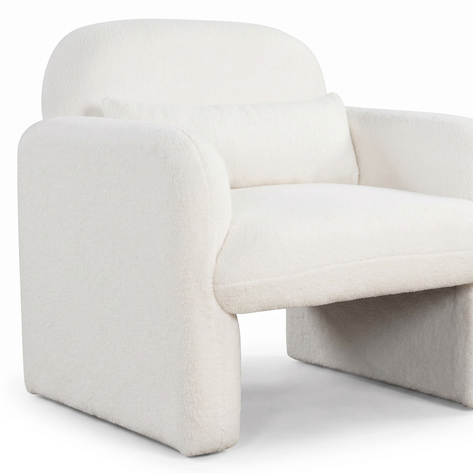 Furnibear Modern Accent Chair with Waist Pillow and Soft Armrests, Sherpa Upholstered Single Sofa Lounge Chair for Living Room, Bedroom, Office, 440 lb Weight, Beige