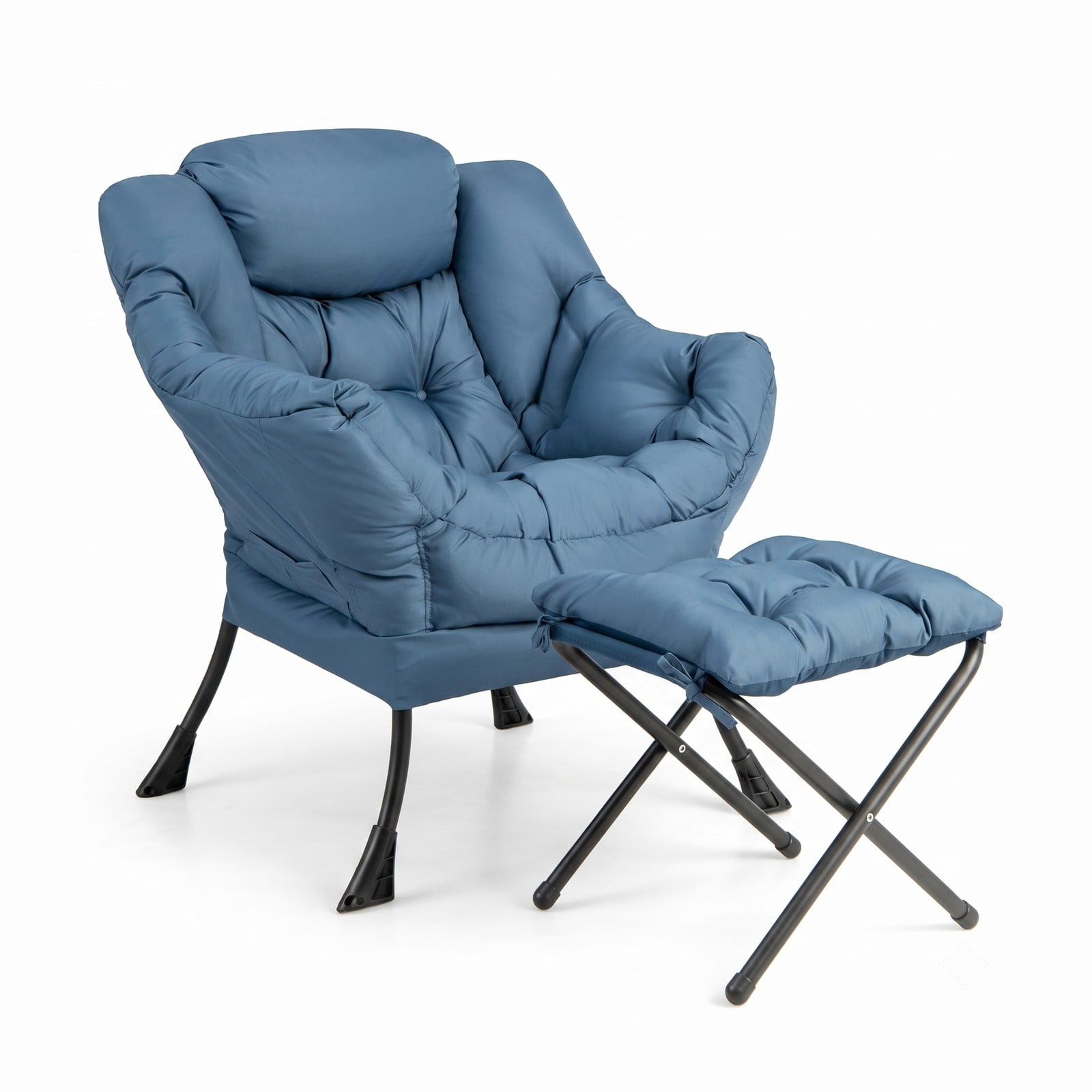 Furnibear Modern Accent Sofa Chair with Folding Footrest Ottoman, Upholstered Reading Armchair with Side Pocket for Living Room Bedroom Balcony, 330 lbs Capacity, Navy