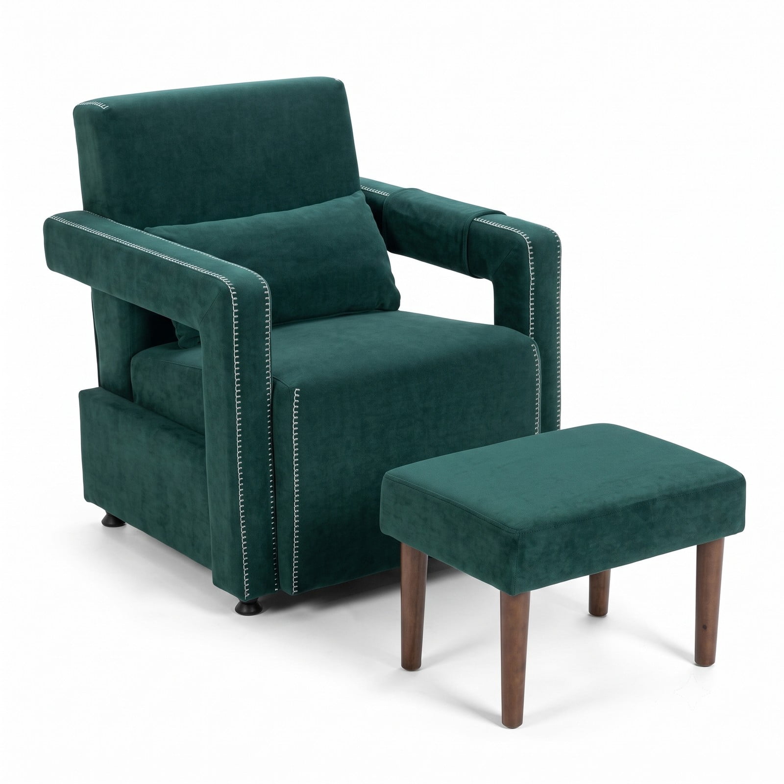 Furnibear Modern Berber Fleece Accent Chair with Ottoman and Waist Pillow, Upholstered Single Sofa Chair with Side Storage Bag for Living Room Bedroom, Green