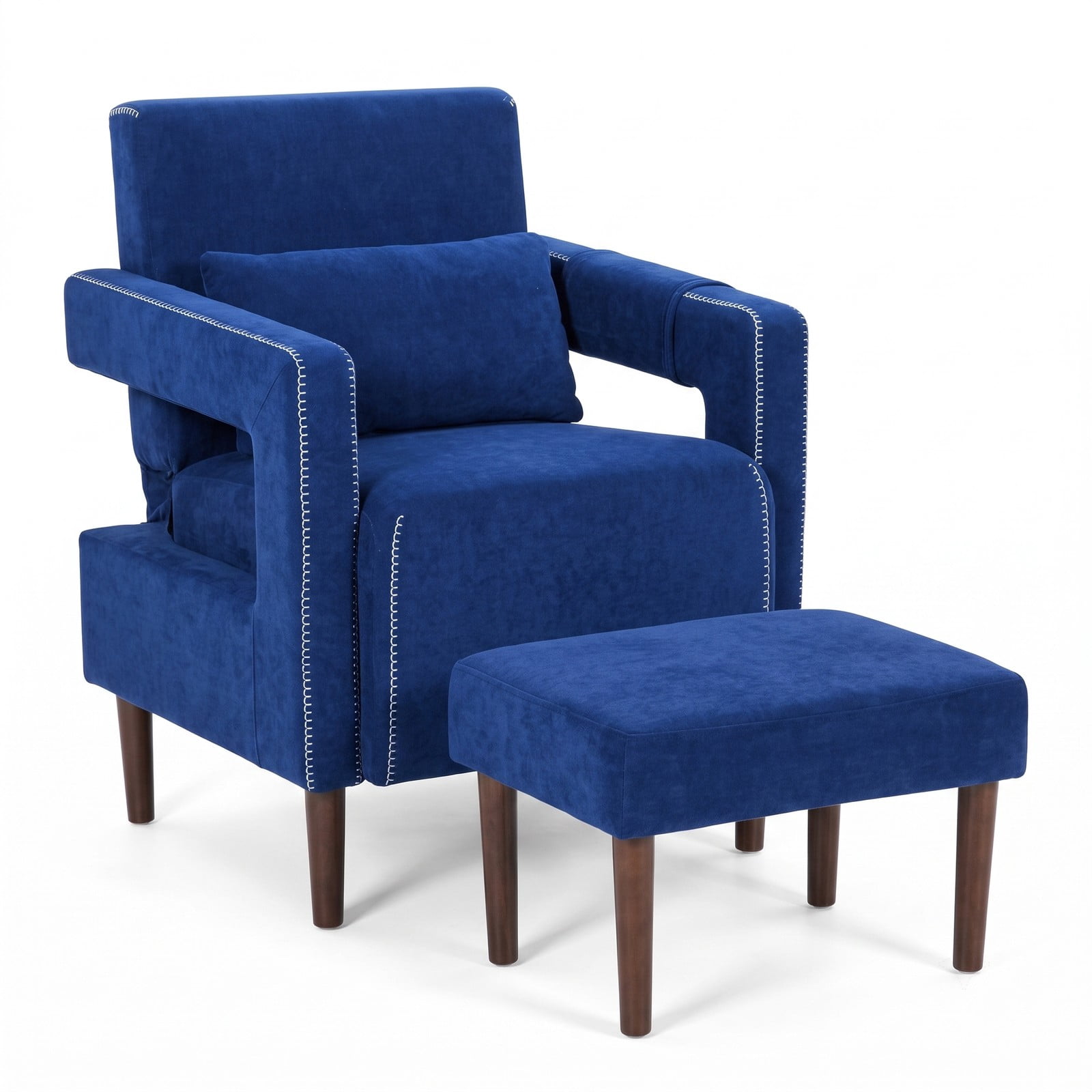 Furnibear Modern Berber Fleece Accent Chair with Ottoman and Waist Pillow, Upholstered Single Sofa Chair with Side Storage Bag for Living Room Bedroom Reception, Blue