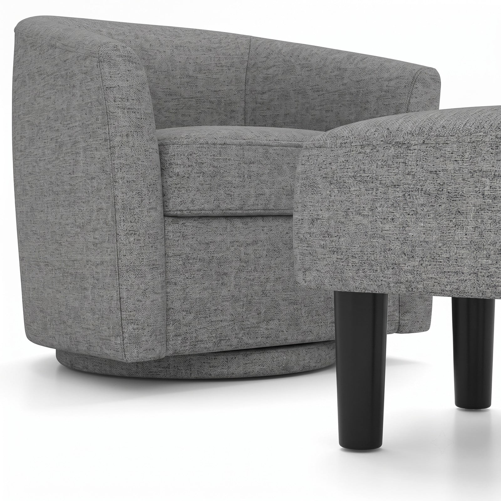 Furnibear Modern Club Swivel Accent Chair with Ottoman Footrest, 360-Degree Swivel Upholstered Linen Reading Armchair with Curved Backrest and Removable Cushion, Gray