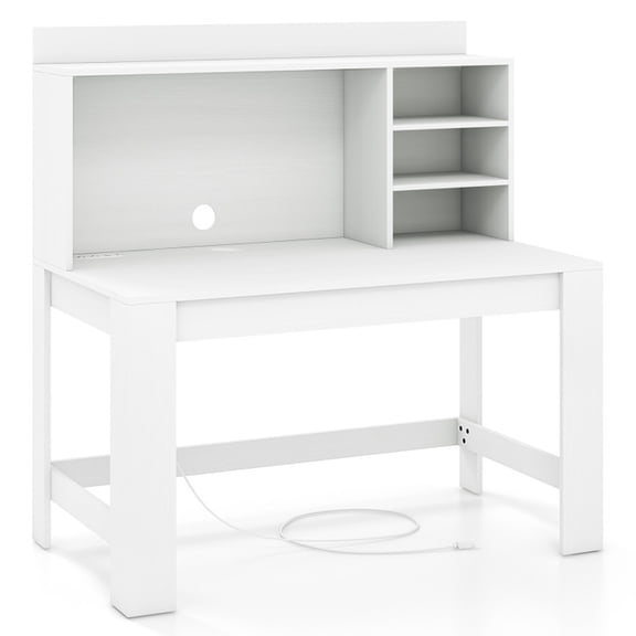 Furnibear Modern Computer Desk with Hutch and Storage Shelves, White