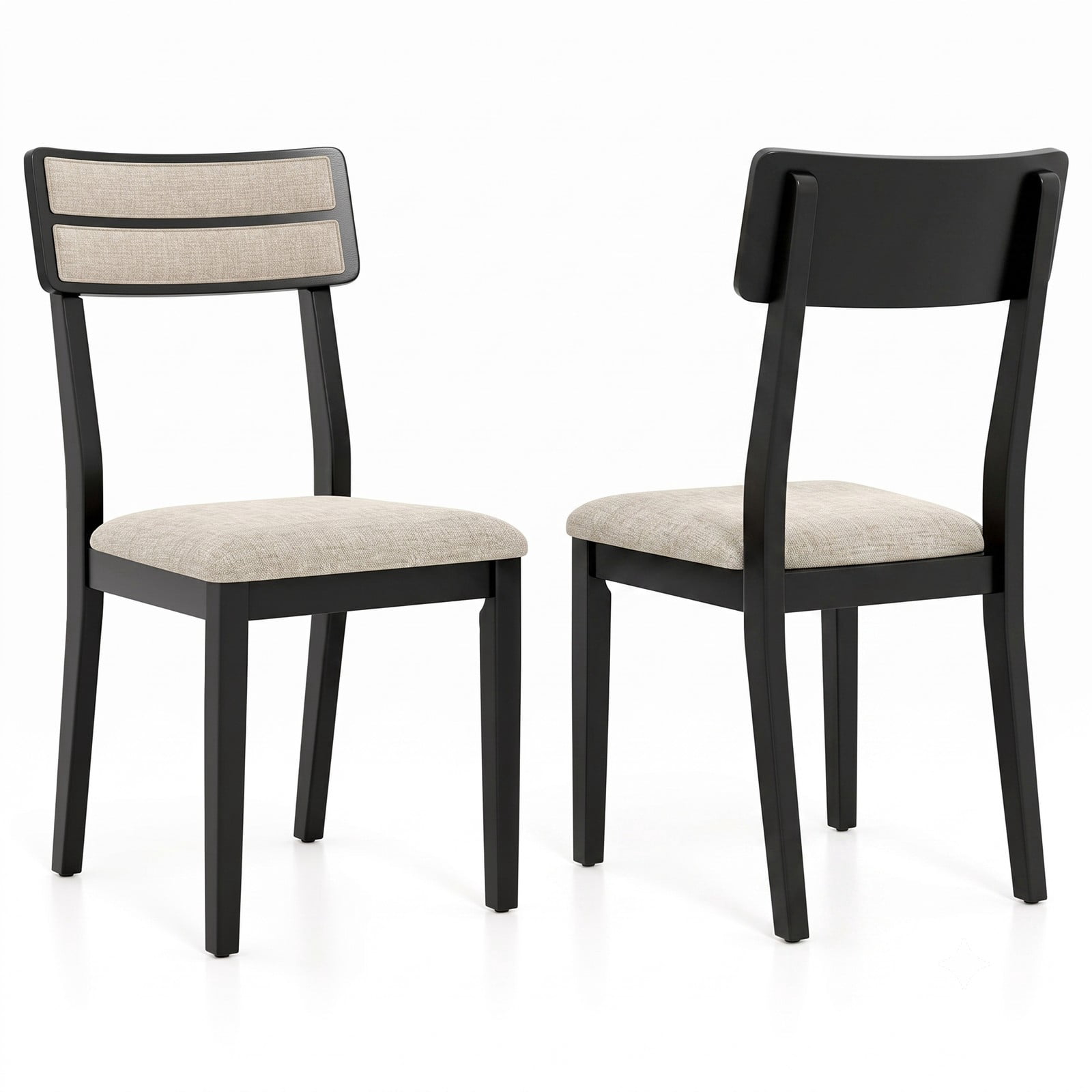 Furnibear Modern Dining Chairs Set of 2, Upholstered Linen-Feel Fabric Kitchen Chairs with Tilt Backrest and Solid Rubber Wood Legs, Padded Accent Side Chairs, Black