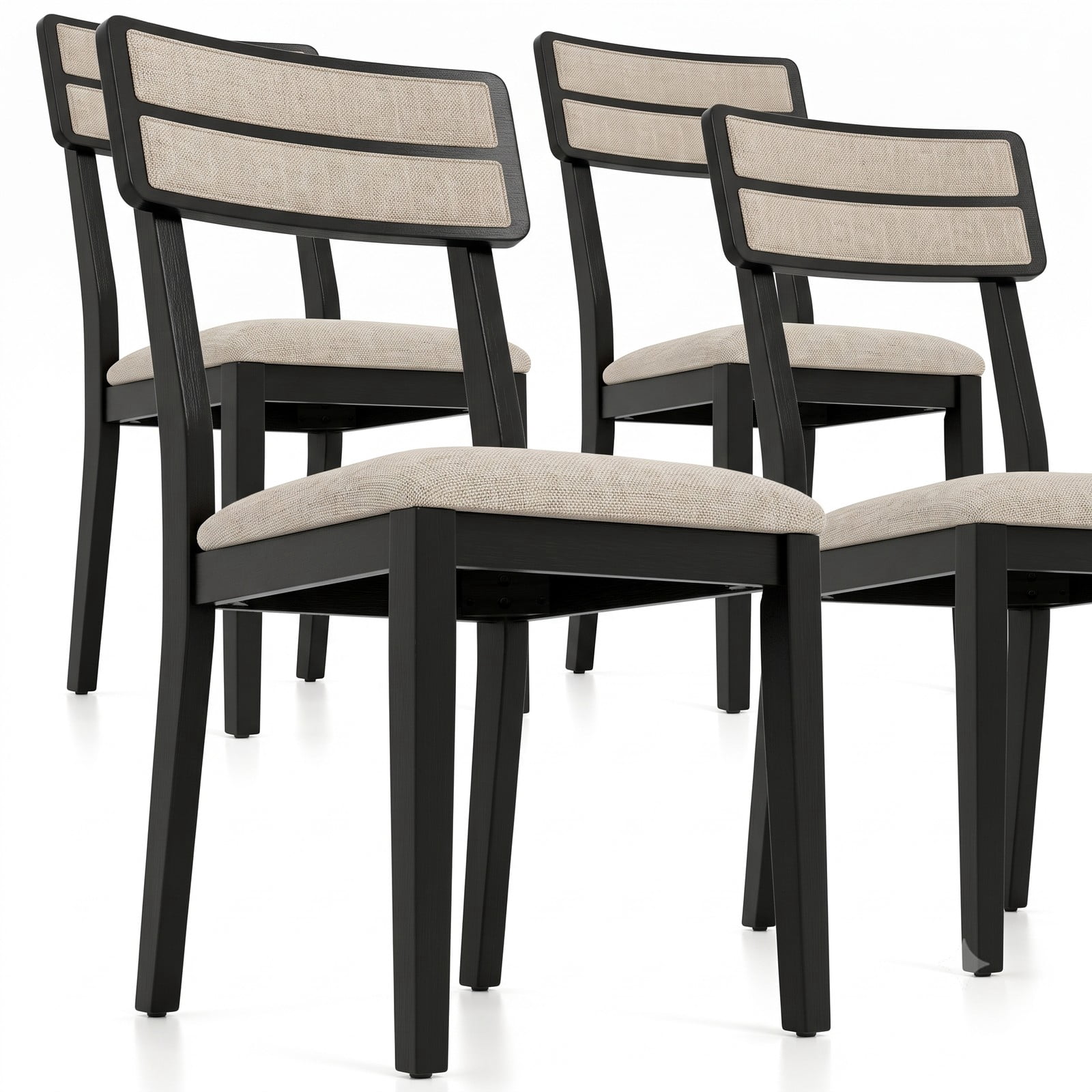 Furnibear Modern Dining Chairs Set of 4, Upholstered Linen-Feel Fabric Kitchen Chairs with Tilt Backrest and Rubber Wood Legs, Padded Accent Side, Beige and Black