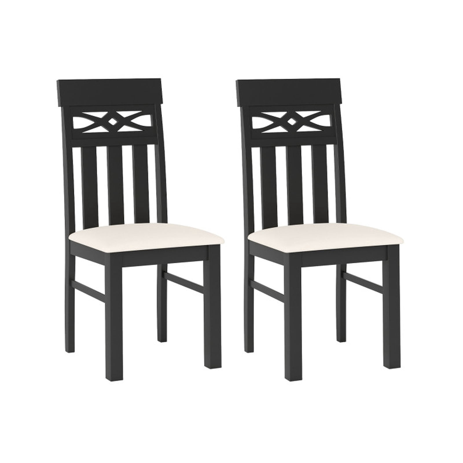 Furnibear High Back Dining Chairs Set of 2 with Padded Faux Linen Seat and Solid Rubber Wood Frame for Dining Room and Kitchen, Black